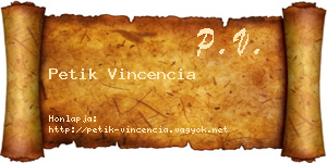 Petik Vincencia névjegykártya